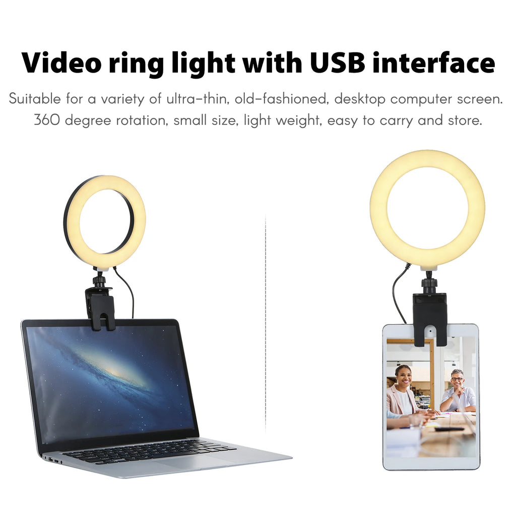 6" Dimmable Ring Light with Clip for Laptop & Computer – USB Video Conference Light for Zoom Meetings, Makeup, Selfie, TikTok, and Live Streaming