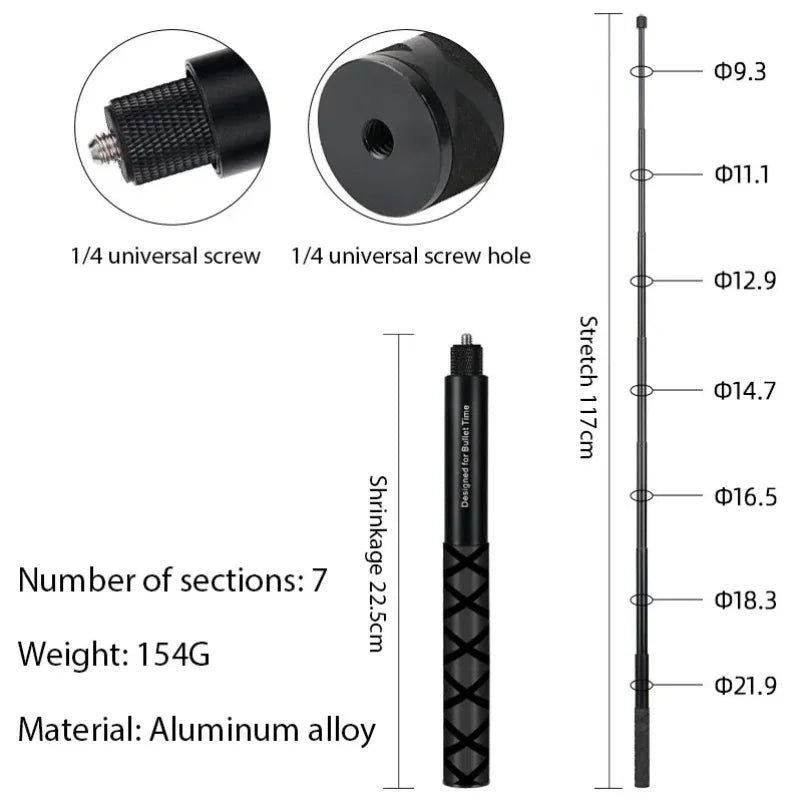 1.2m Ultra-Long Carbon Fiber Invisible Selfie Stick For Insta360 X3/X2/for DJI Action 3/GoPro Camera Invisible Selfie Stick