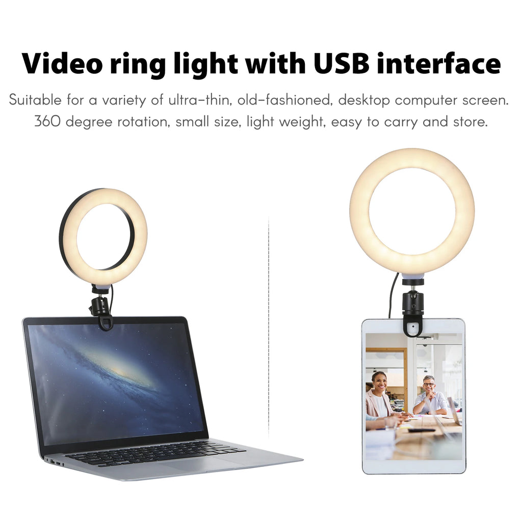 6" Dimmable Ring Light with Clip for Laptop & Computer – USB Video Conference Light for Zoom Meetings, Makeup, Selfie, TikTok, and Live Streaming