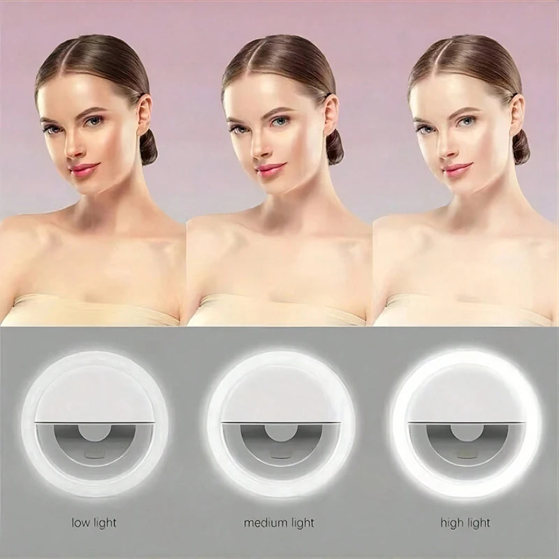 Rechargeable LED Selfie Ring Light – Portable Makeup Lighting Lamp for Mobile Phones, Photography, and Night Selfies