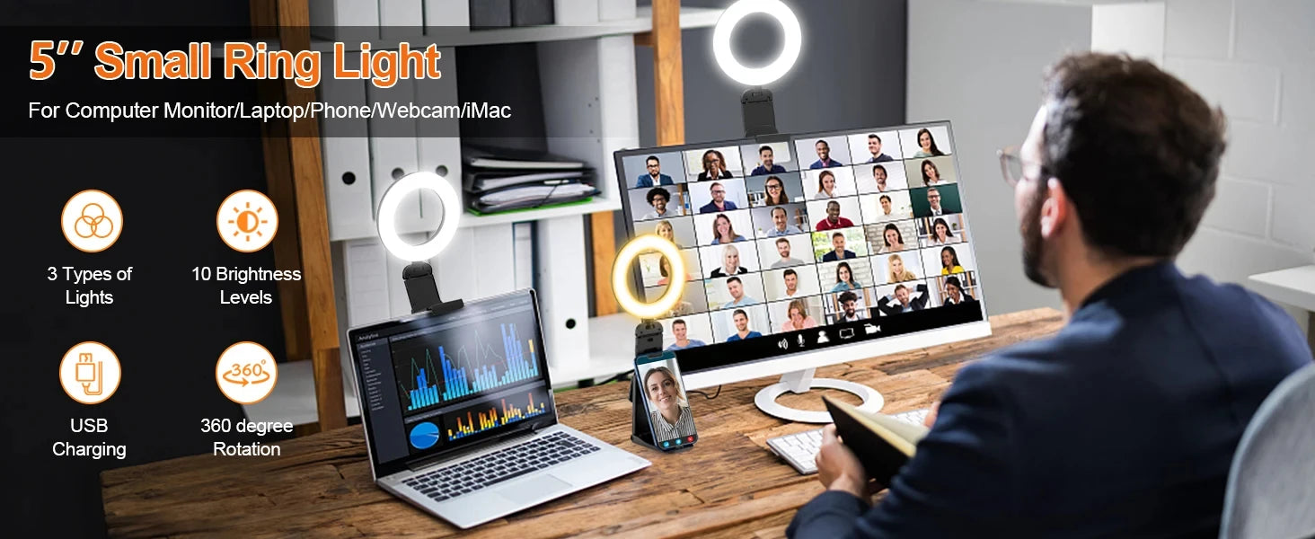 5 Inch LED Ring light Photography Lighting Phone Ringlight With Stand USB Round Fill Lamp for Youtube TikTork Video Live