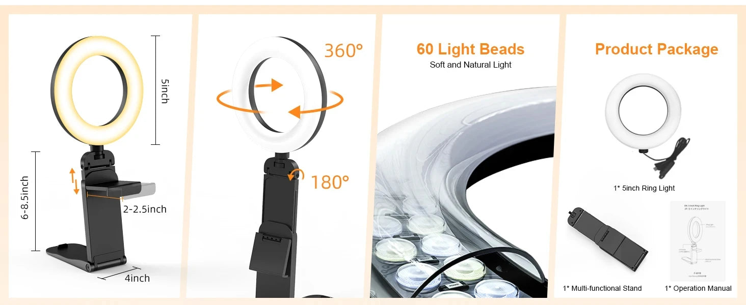 5 Inch LED Ring light Photography Lighting Phone Ringlight With Stand USB Round Fill Lamp for Youtube TikTork Video Live