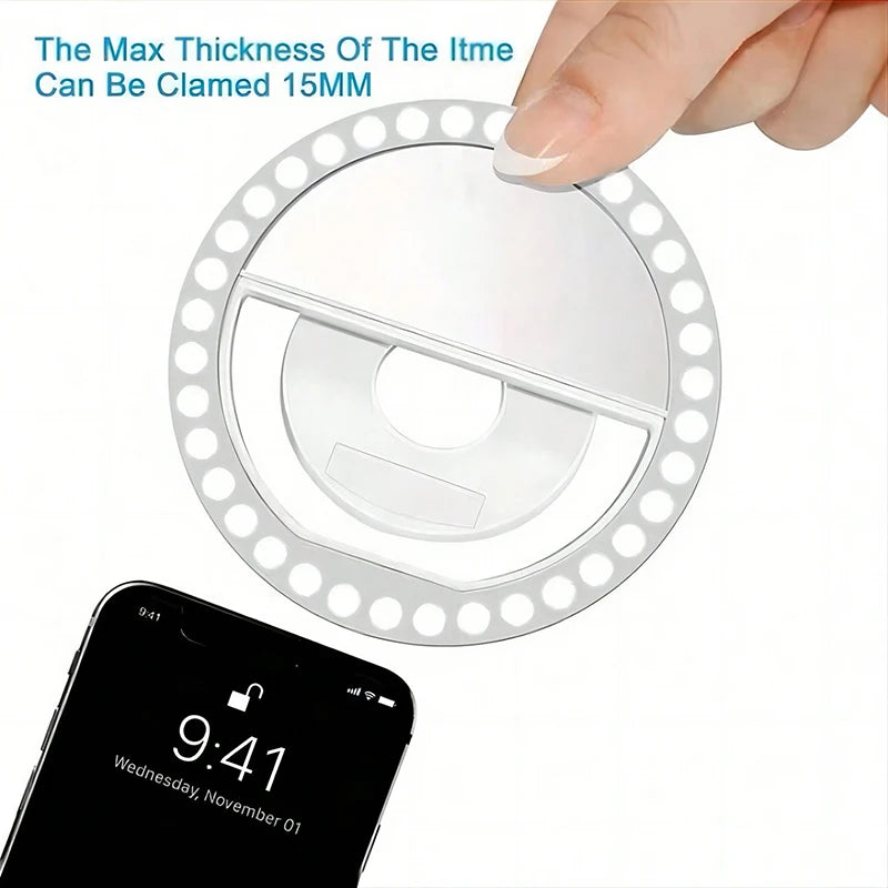 Rechargeable LED Selfie Ring Light – Portable Makeup Lighting Lamp for Mobile Phones, Photography, and Night Selfies