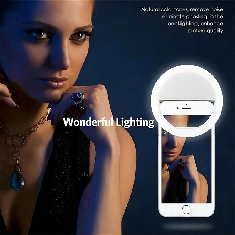 Rechargeable LED Selfie Ring Light – Portable Makeup Lighting Lamp for Mobile Phones, Photography, and Night Selfies