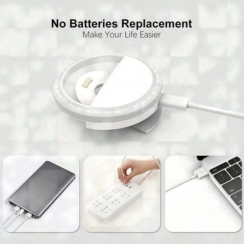 Rechargeable LED Selfie Ring Light – Portable Makeup Lighting Lamp for Mobile Phones, Photography, and Night Selfies