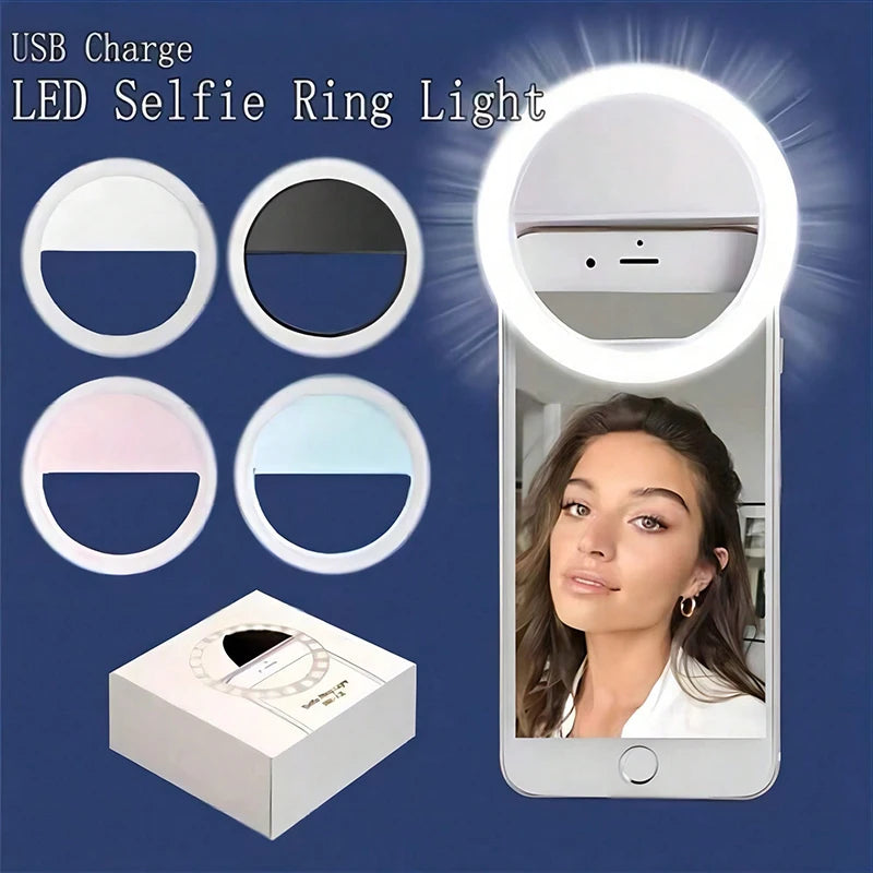 Rechargeable LED Selfie Ring Light – Portable Makeup Lighting Lamp for Mobile Phones, Photography, and Night Selfies