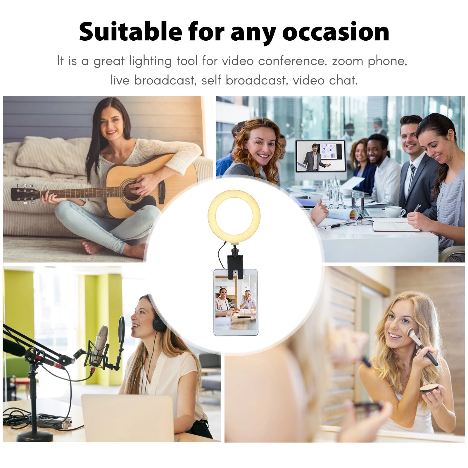 6" Dimmable Ring Light with Clip for Laptop & Computer – USB Video Conference Light for Zoom Meetings, Makeup, Selfie, TikTok, and Live Streaming