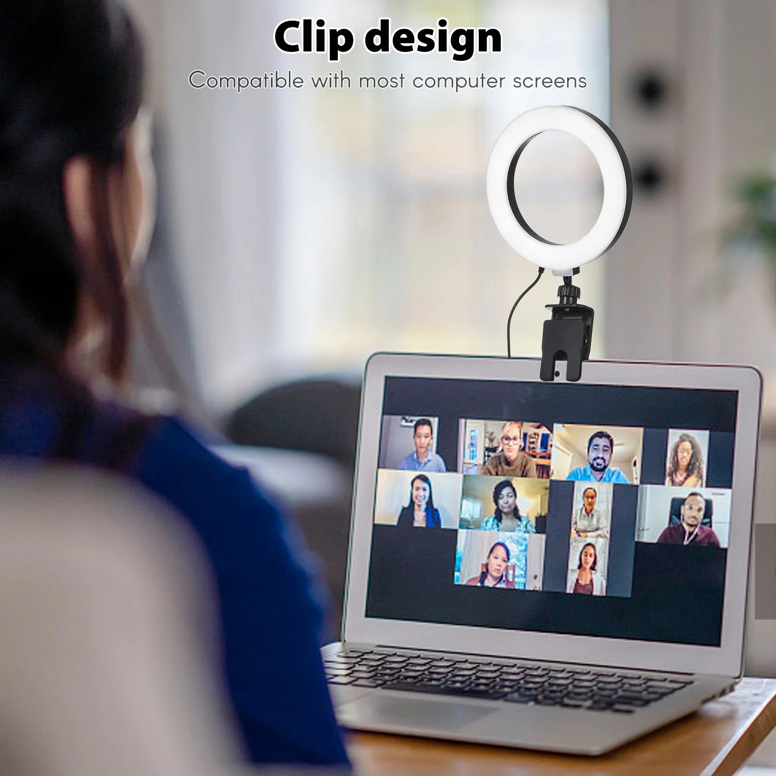 6" Dimmable Ring Light with Clip for Laptop & Computer – USB Video Conference Light for Zoom Meetings, Makeup, Selfie, TikTok, and Live Streaming