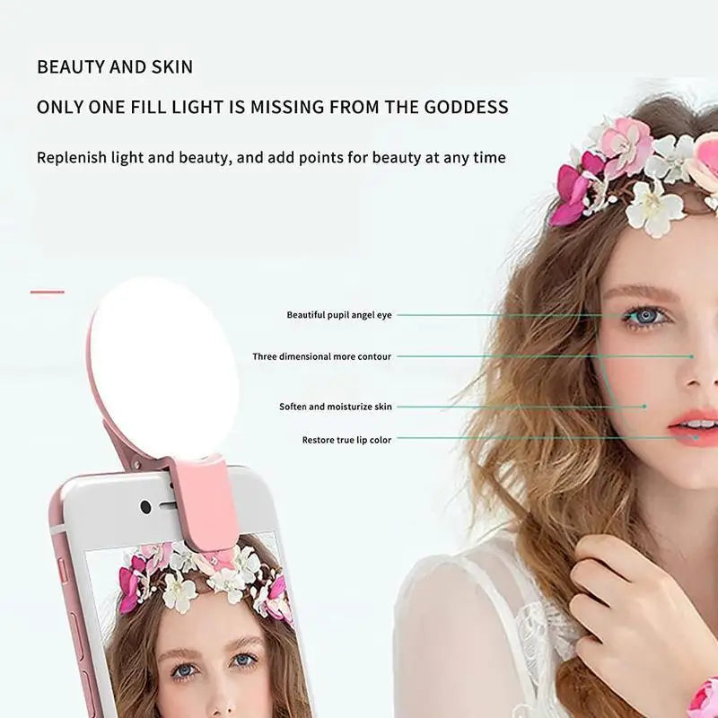 Mobile Phone LED Selfie Ring Light Portable Mini Durable Practical Three Stop Dimming Circle Photography Clip Fill Light